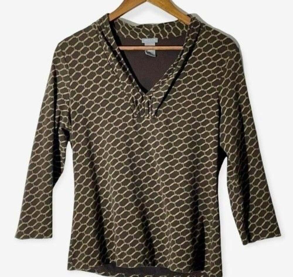 Ann Taylor Women Gold Chain Link Shirt Size Large Pleated Neckline